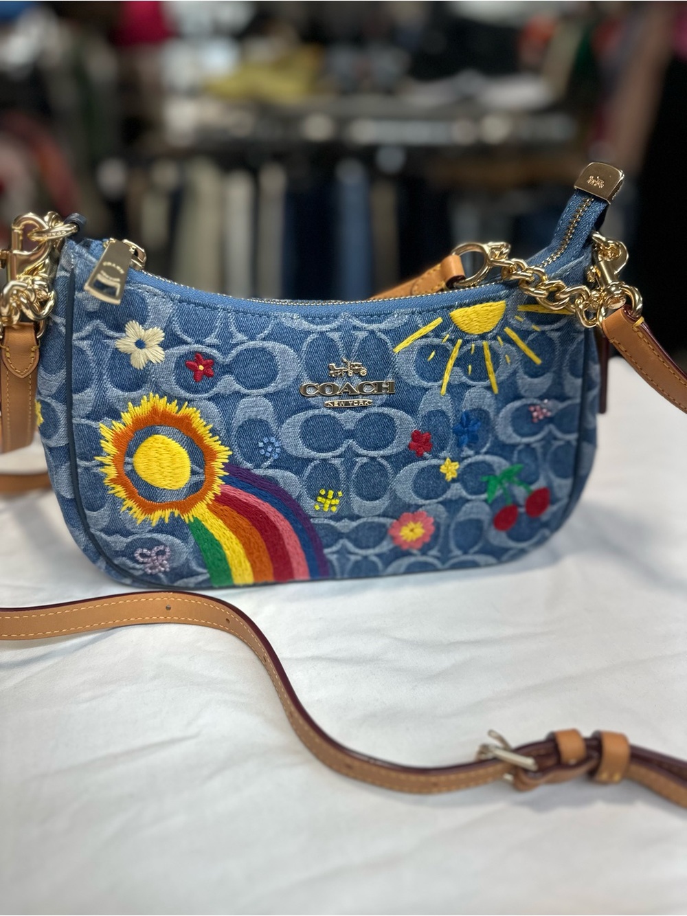 Coach Teri Embroidered Denim Shoulder Bag. New no tag